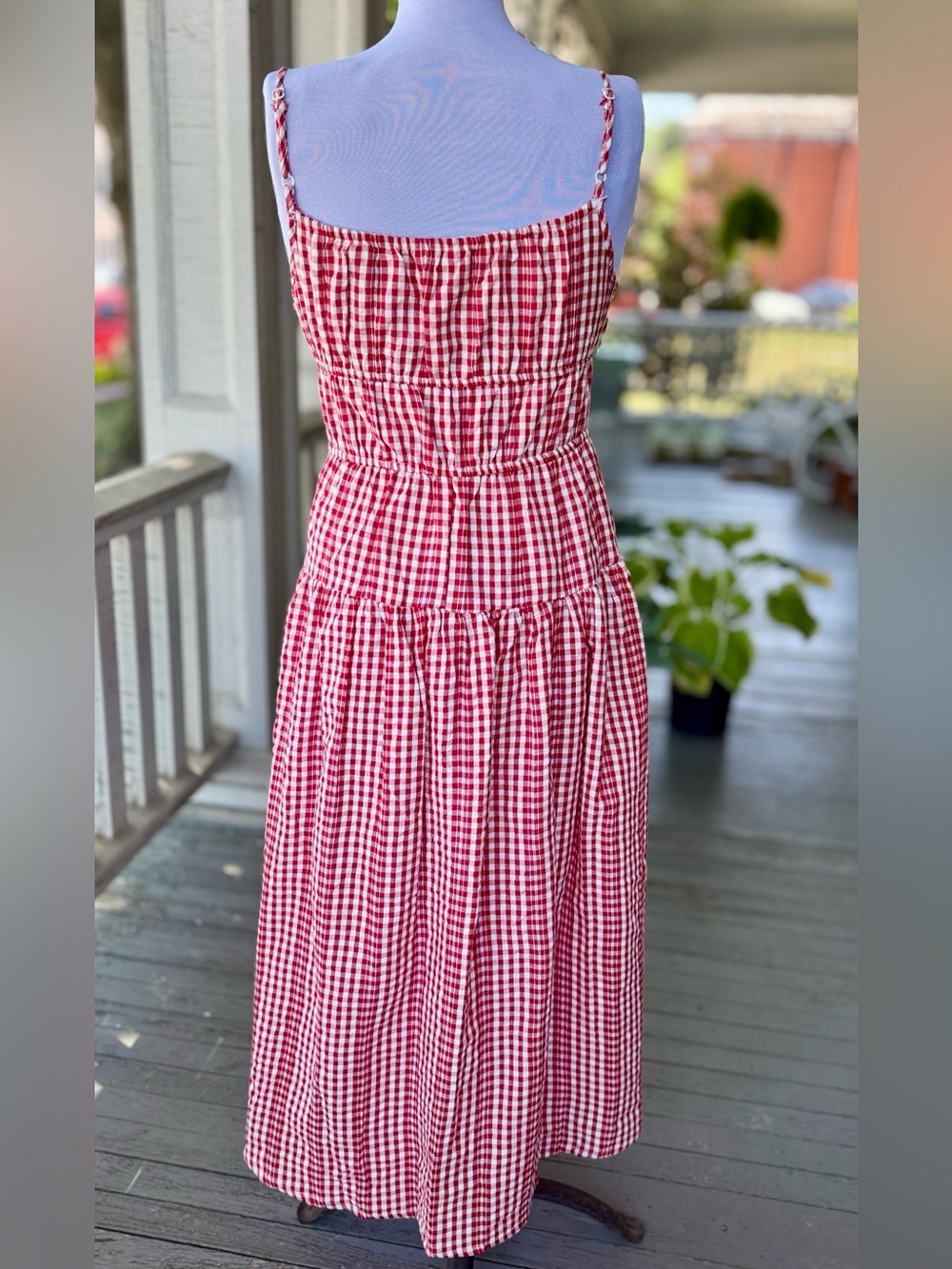 Red Gingham Maxi Dress with Tie-Front Detail - Picture 4 of 8